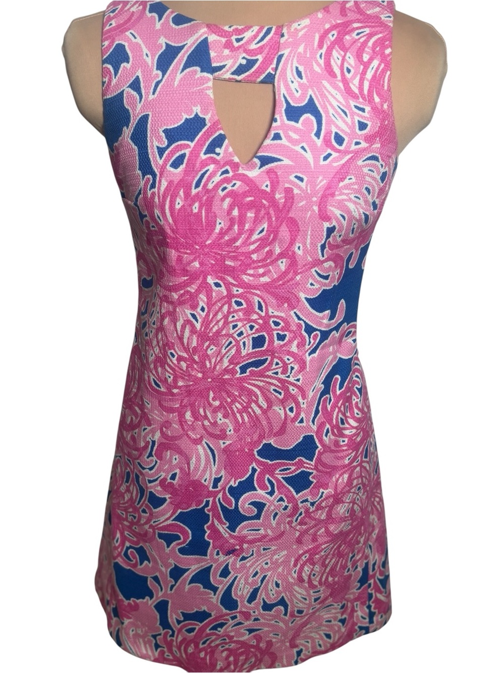 Taylor Pink Blue Tropical Floral Shift Dress Sleeveless Pockets Size 2